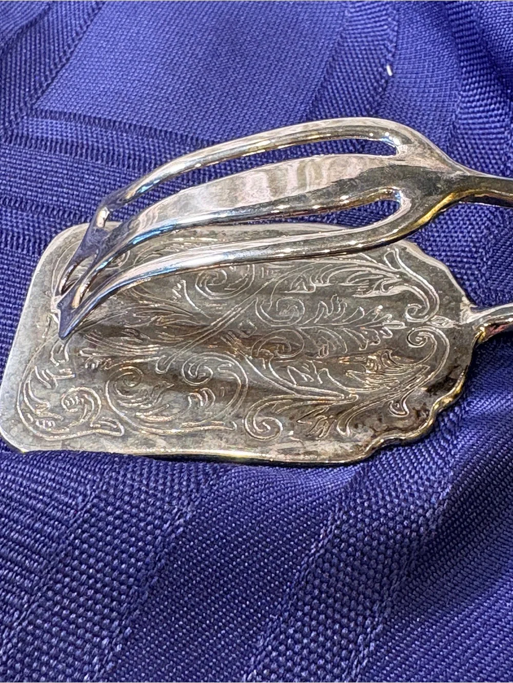 Vintage Silver Plate Pastry Tongs Ornate Floral Engraved Dessert Server